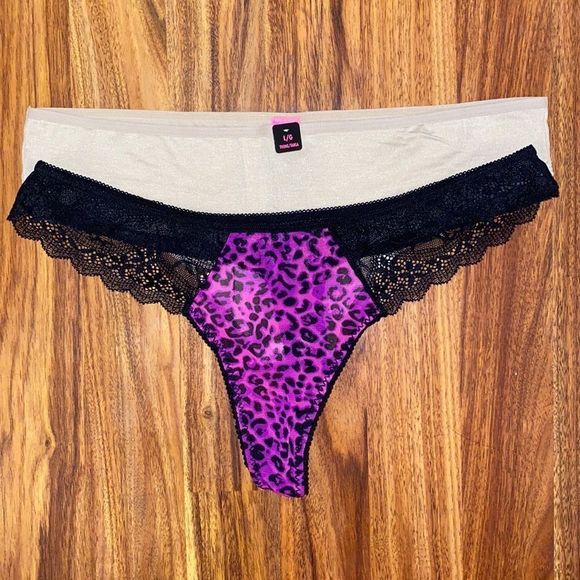La SENZA Other - La Senza NWT Thongs Tan Purple & Black Lace Lingerie Womens Size Large